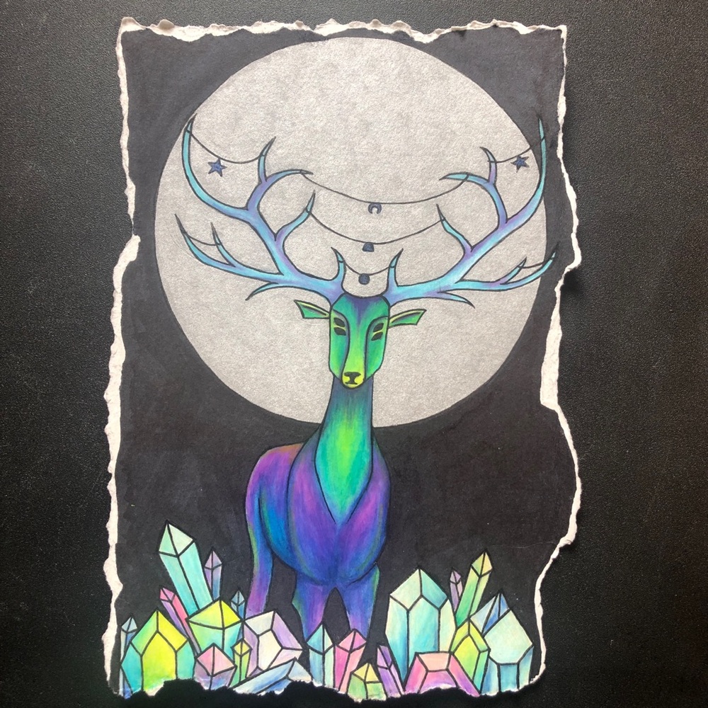 “Crystal Stag” Moon Spirit Art Print 5” by 7”
